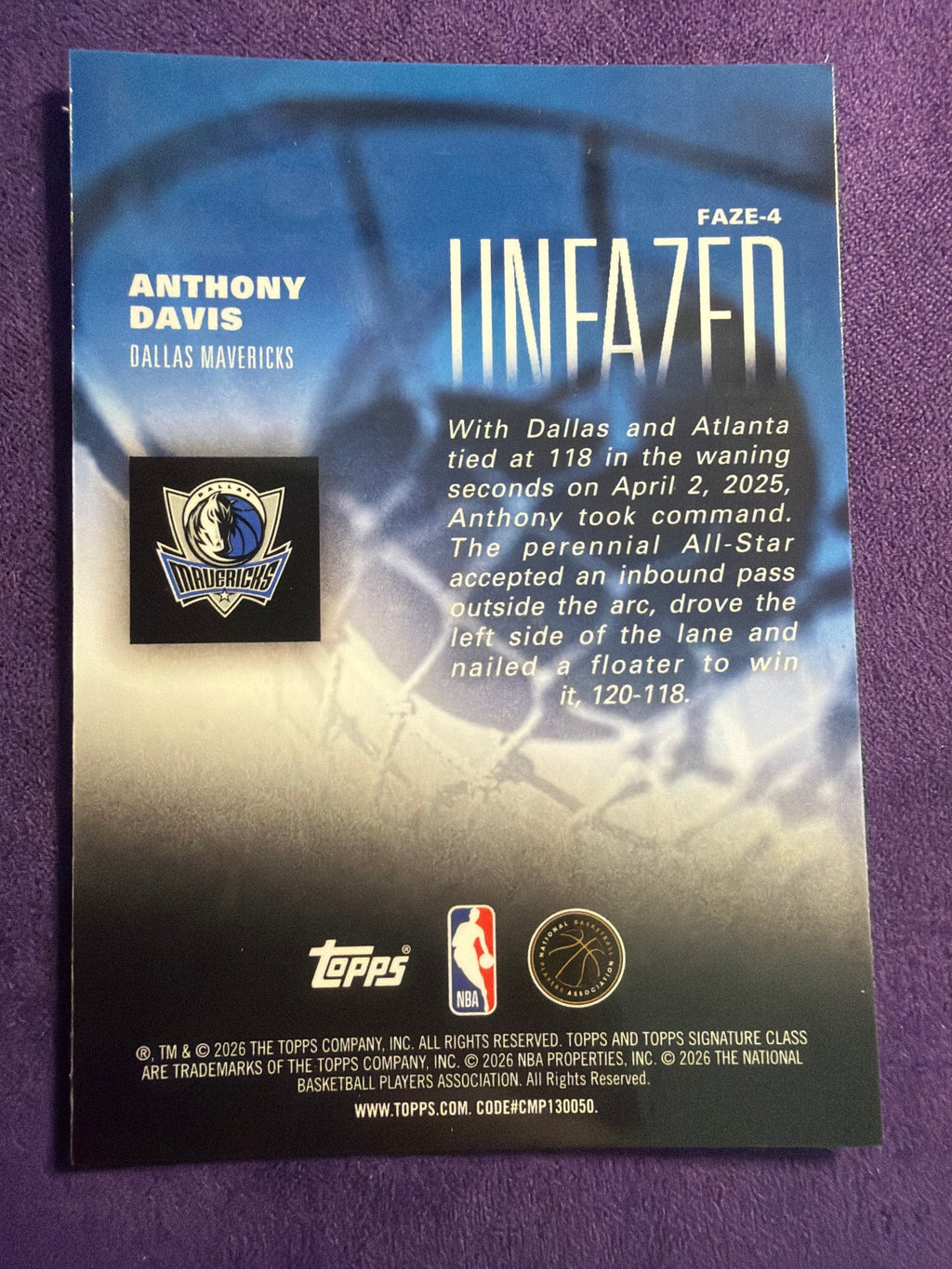 2025-26 Topps Signature Class Anthony Davis Unfazed Insert #FAZE-4
