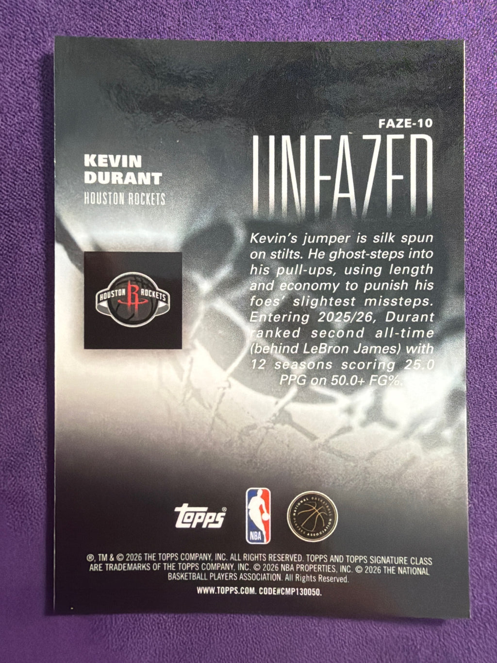 2025-26 Topps Signature Class Kevin Durant Unfazed Insert #FAZE-10