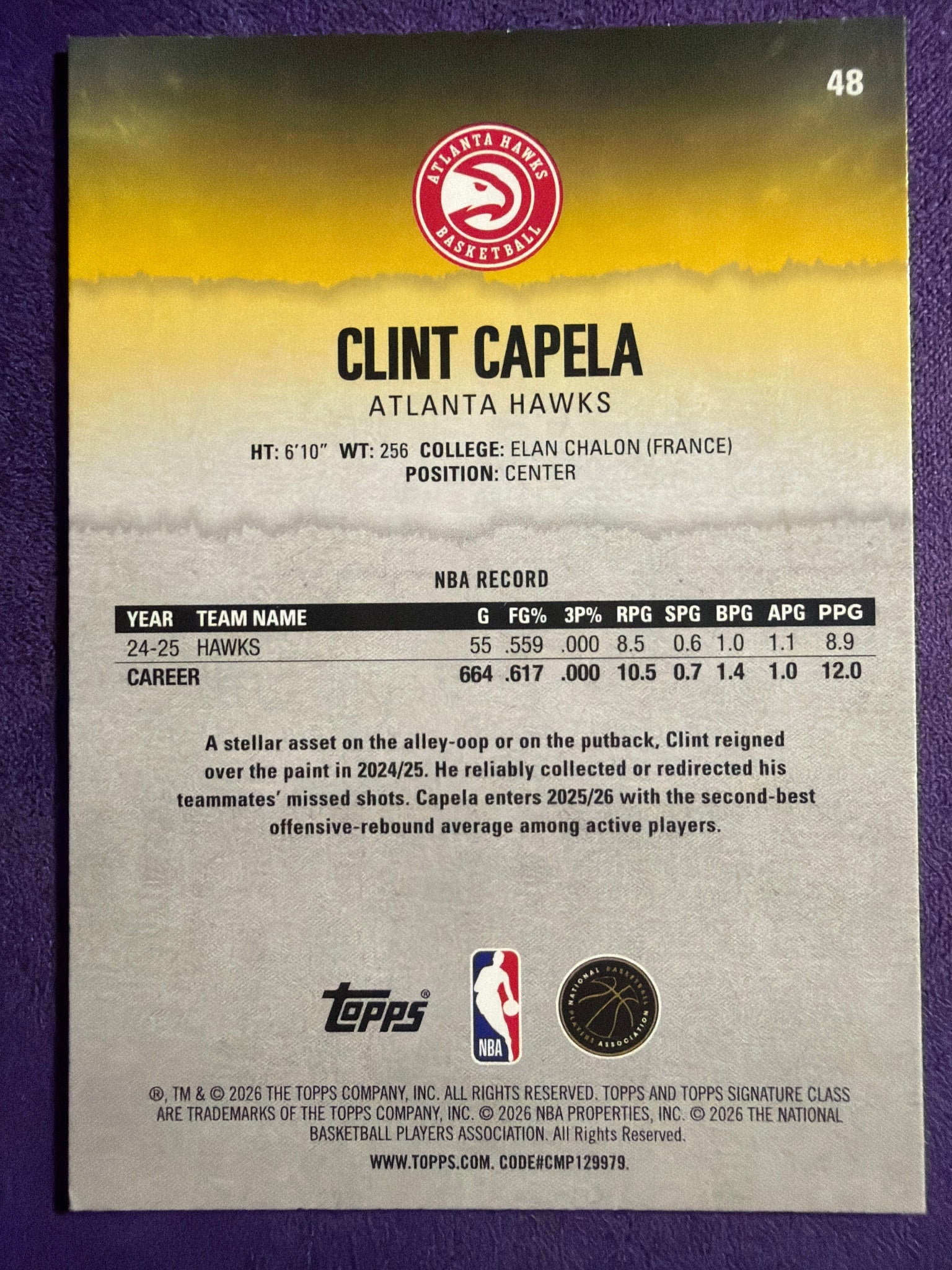 2025-26 Topps Signature Class Clint Capela Blue & Orange Parallel #48