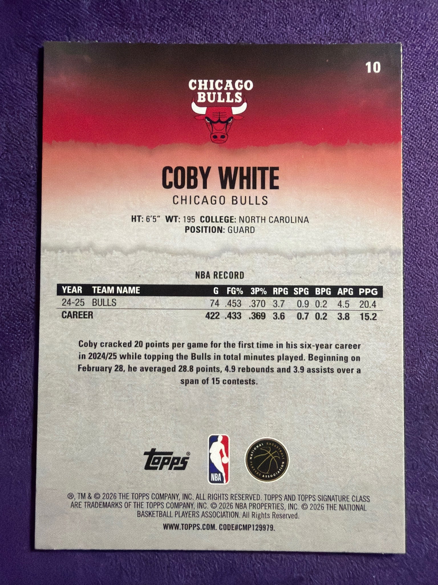 2025-26 Topps Signature Class Coby White Blue & Orange Parallel #10