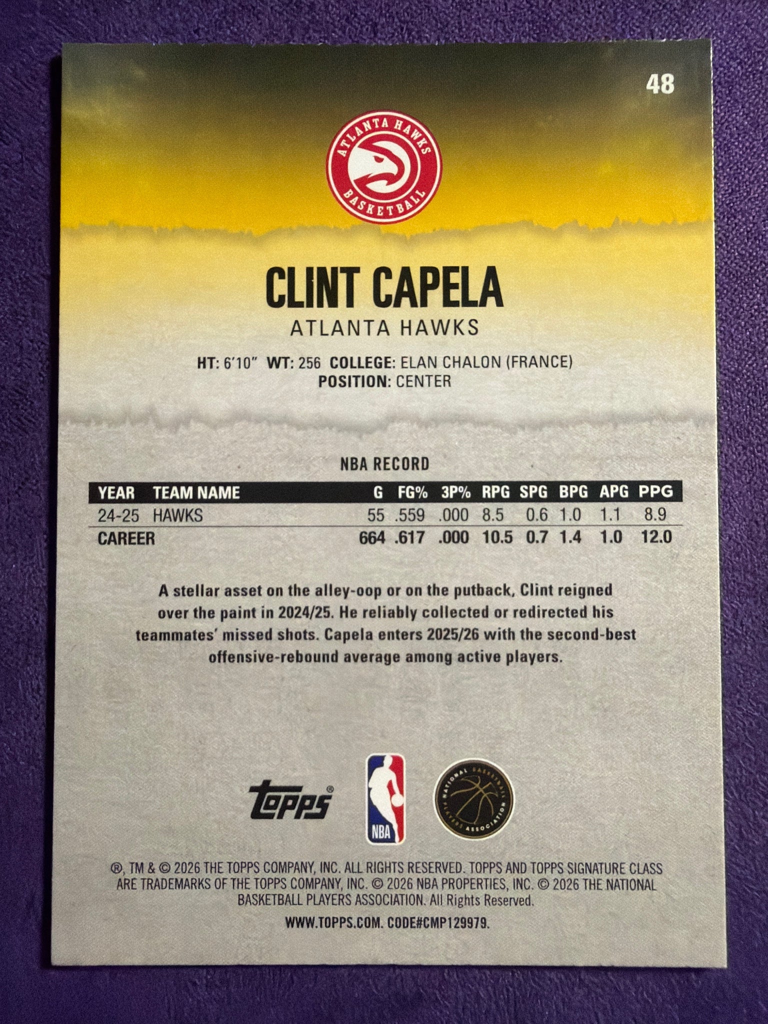 2025-26 Topps Signature Class Clint Capela Blue & Orange Parallel #48