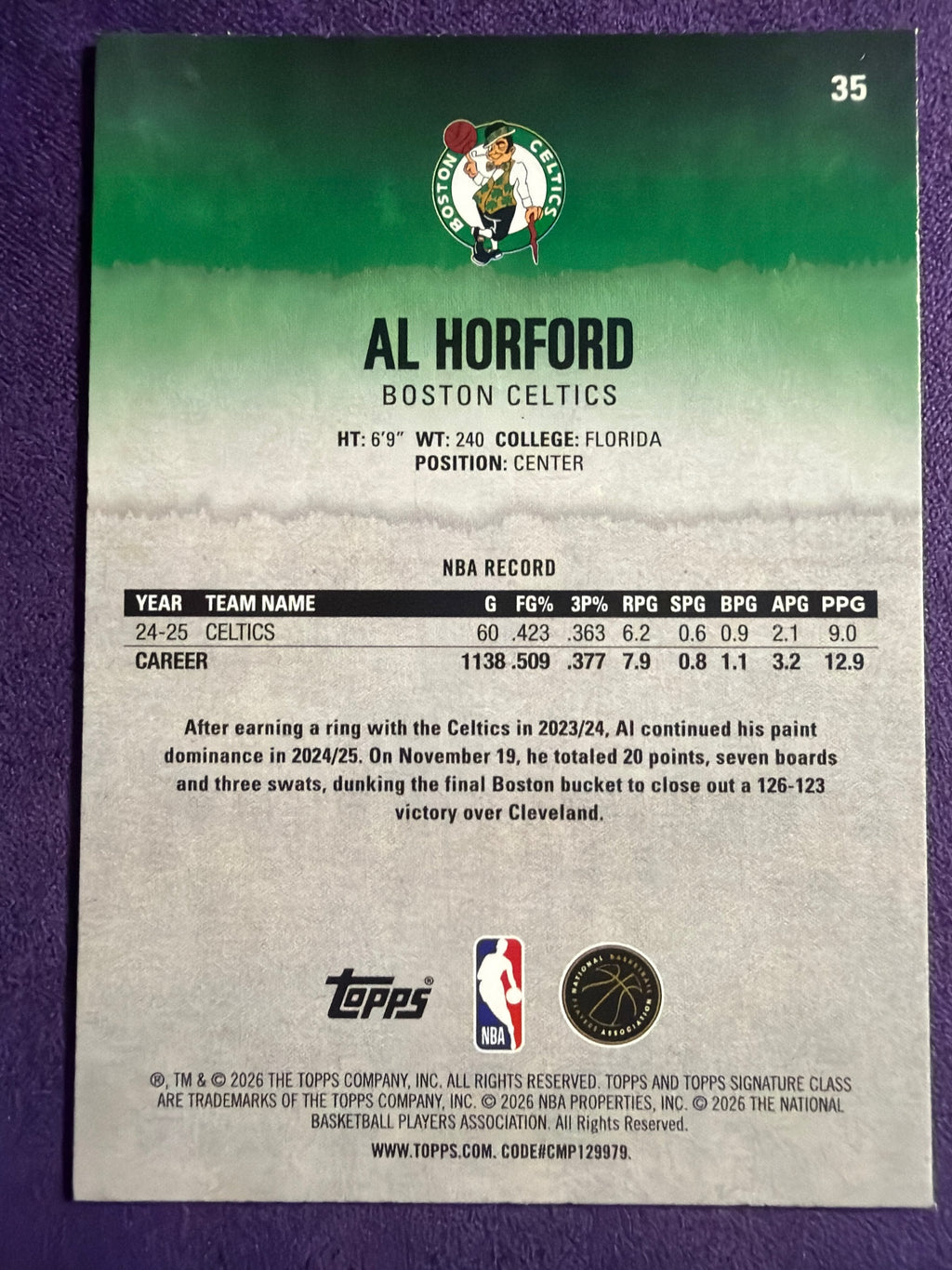 2025-26 Topps Signature Class Al Horford Blue & Orange Parallel #35