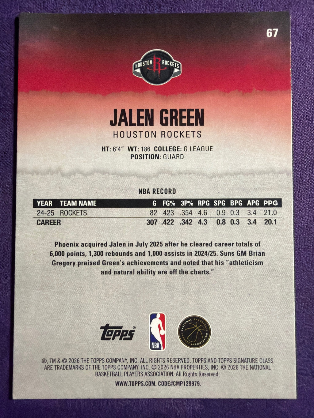 2025-26 Topps Signature Class Jalen Green Blue & Orange Parallel #67