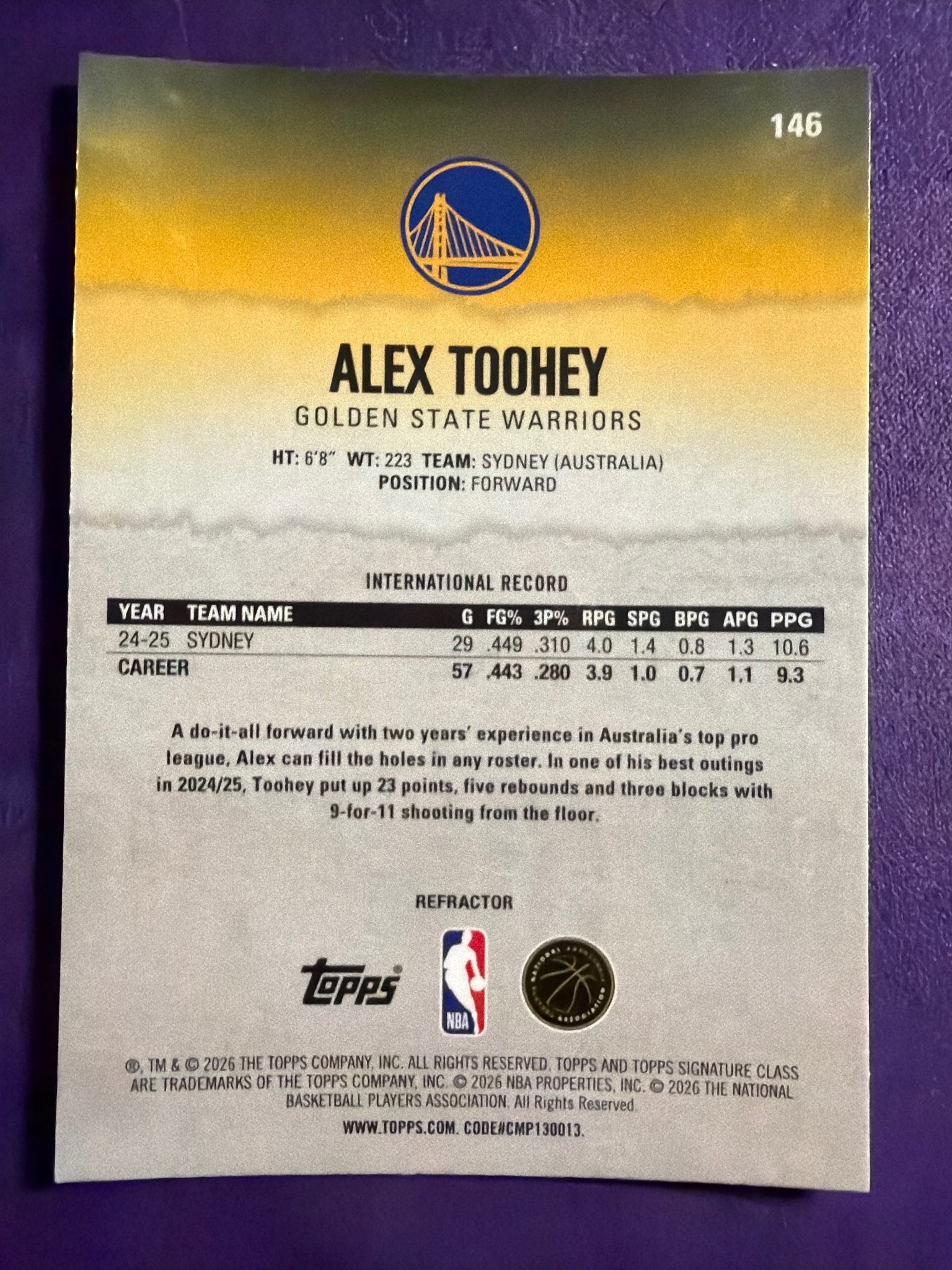 2025-26 Topps Signature Class Alex Toohey RC Chrome Refractors #146