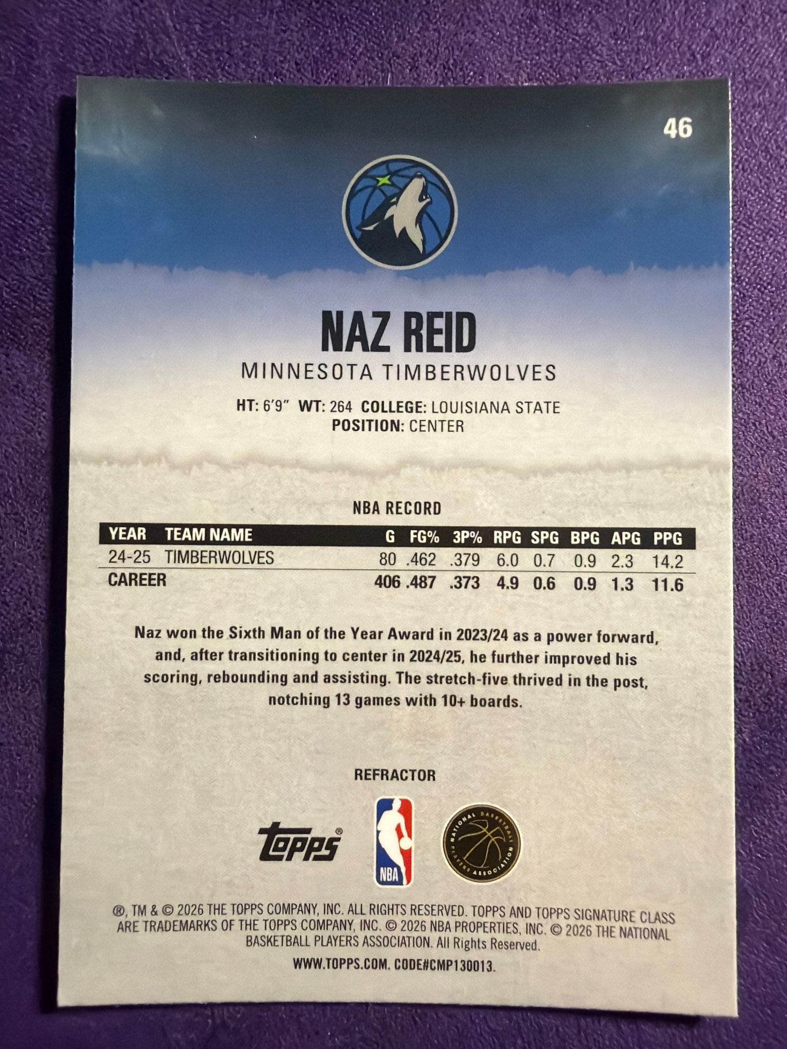 2025-26 Topps Signature Class Naz Reid Chrome Refractors #46