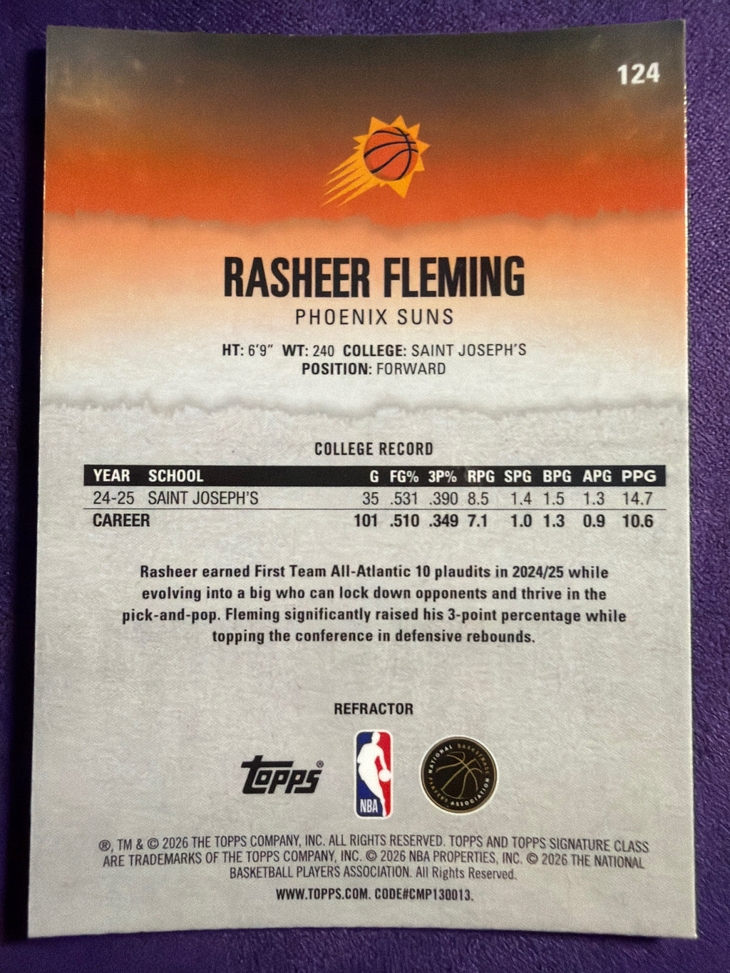 2025-26 Topps Signature Class Rasheer Fleming RC Chrome Refractors #124