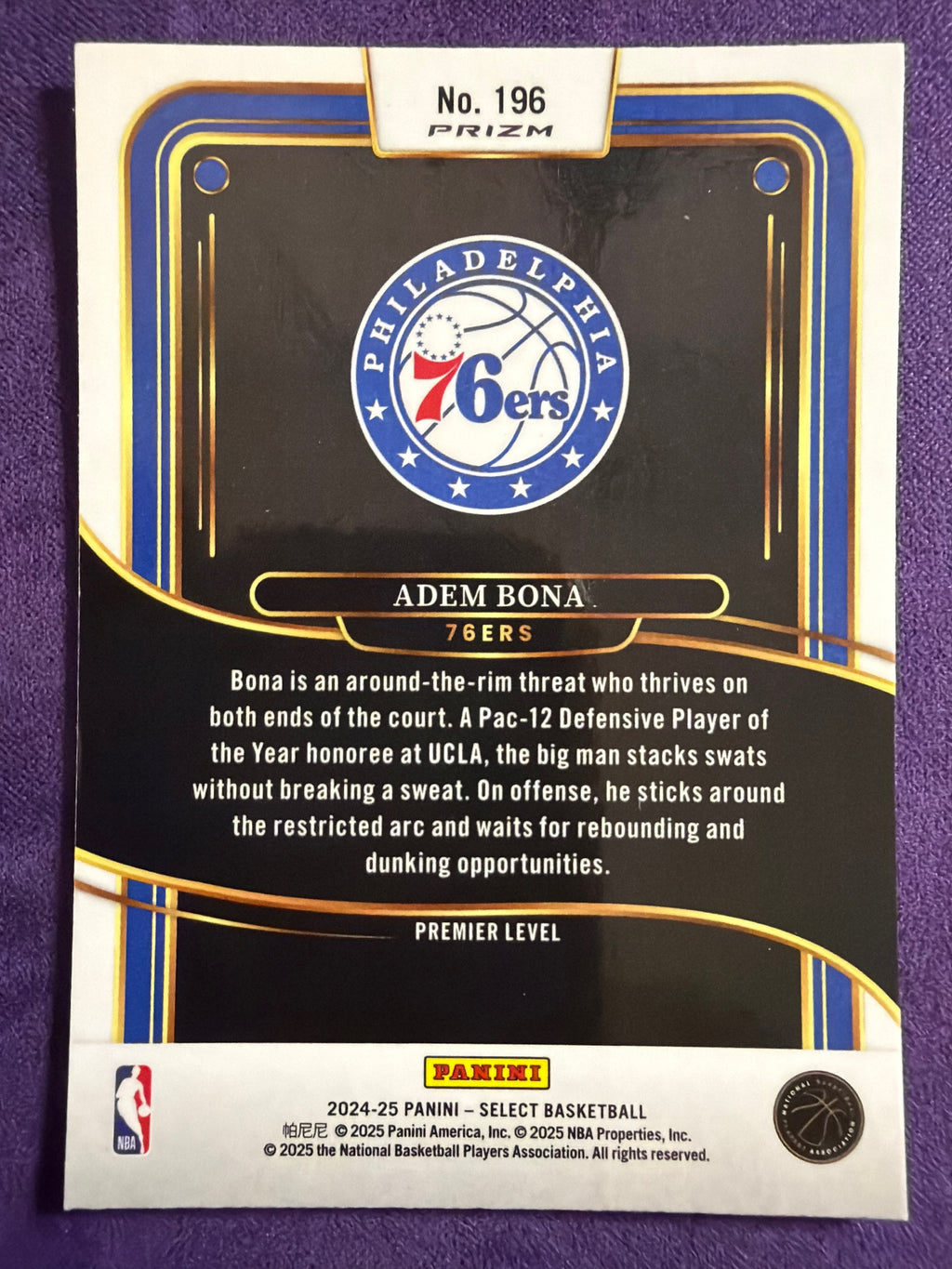 2024-25 Panini Select Adem Bona RC Blue Prizm #196