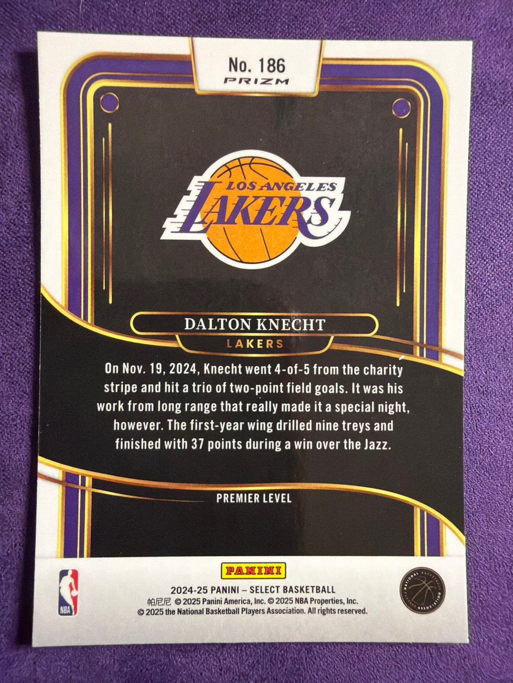 2024-25 Panini Select Dalton Knecht RC Blue Prizm #186